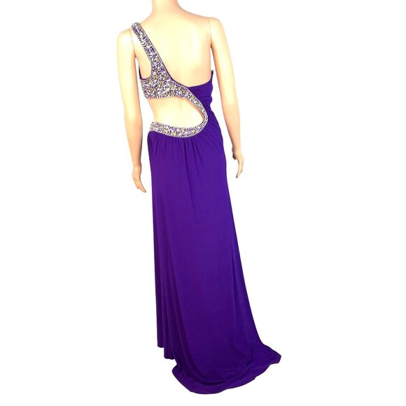 Evenings by Allure One-Shoulder Purple Evening Gown w/ Beaded  Side Back Cutout - Picture 2 of 12